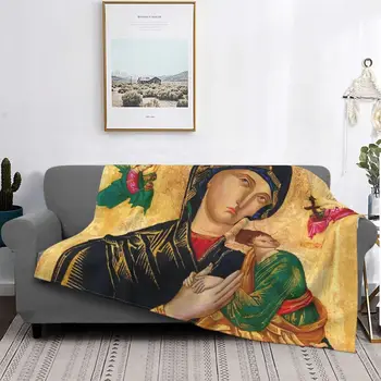 Our Lady Of Perpetual Help Blankets Flanel All Season Virgin Mary Super Soft Throw Blankets for Home Outdoor Plush Thin Quilt
