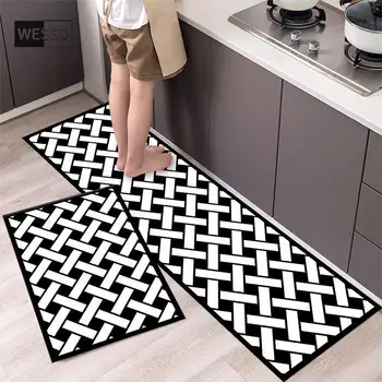madingas grindų kilimėlis virtuvei su juodai baltu geometriniu spausdintu ilgu svetainės kilimėliu mažas pasirinktinis laiptų kilimėlis šoninis sofos kilimėlis