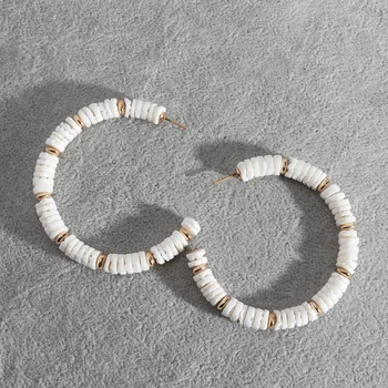 Dideli agato Heishi White Shell karoliukais puošti auskarai moterims 2023 m Nauja mados madinga paplūdimio papuošalų dovana
