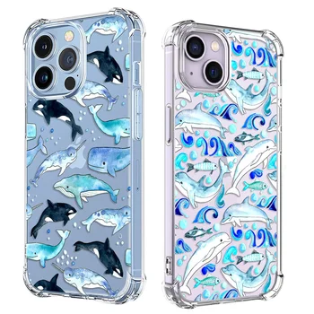 Banginių delfinų telefono dėklas, skirtas Samsung Galaxy A10 A20 A20E A30 A40 A04E A50 A70 A01 A11 A21 A21S A31 A41 A51 A71 Soft Clear TPU