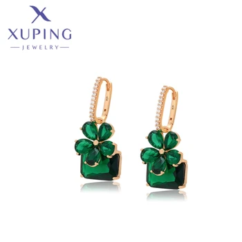 Xuping Papuošalai Nauja mada Populiari kvadrato forma Žalia cirkonio aukso spalva Pakabinami auskarai moterims Mergaitės Kalėdų dovanos X000782420