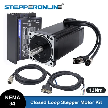STEPPERONLINE Nema 34 uždaro ciklo žingsninio variklio komplektas TS serija 12Nm 1 ašis Nema34 žingsninis variklis 1.7m prailginimo kabeliai