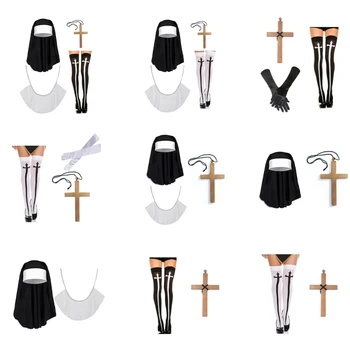 The Nun Costume Halloween Cosplay kostiumų priedai 2/3/4 dalių komplektas