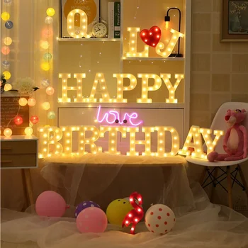 Parduoda 26 angliškos abėcėlės lemputes LED skaitmeniniai modeliavimo žibintai santuokos pasiūlymo lemputės gimtadienio vakarėlis Kalėdų kambario dekoravimas