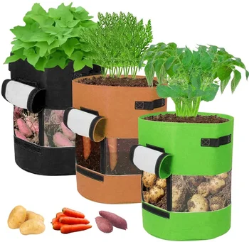 Augantis maišelis Vizualizacija Augalų auginimo maišai su rankenomis ir atvartų langų sodo daržovių sodinimo krepšys bulvių pomidorams