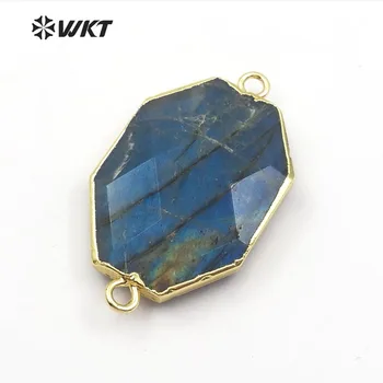 WT-C263 New Arrival Special Design Natural Labradorite Stone Connector Smooth Metal Covered Irregular For Fashion Women jewelry