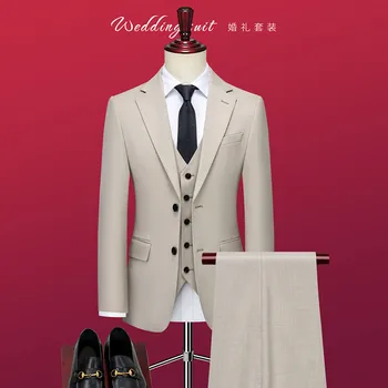 Aukštos kokybės boutique mados karjera (kostiumas + liemenė + kelnės) Verslo kostiumas Casual trijų spalvų Pasirenkamas vestuvinis trijų dalių rinkinys