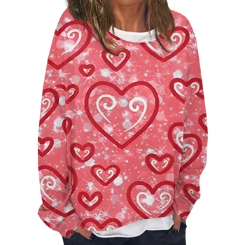 Drabužiai Unikali mada Moterys Megztiniai apvaliu kaklu ilgomis rankovėmis Valentino diena Spausdinti moteriški džemperiai Nemokamas pristatymas البلوفرات