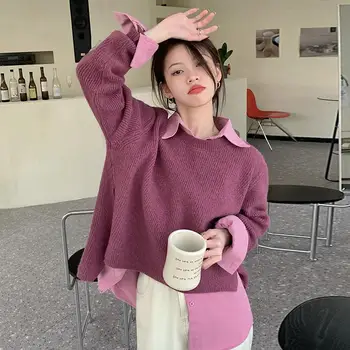 Moteriški kostiumai 2022 m. Naujas pavasario ruduo Korėjietiškas saldus O-Neck pilnas laisvalaikio megztinis palaidinė pilnomis rankovėmis 2 dalių rinkinys 