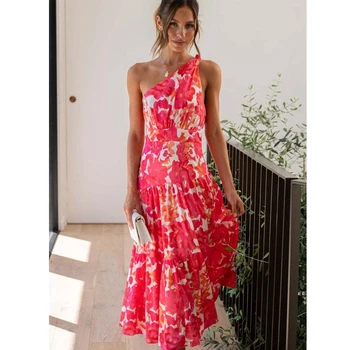 Wepbel paplūdimio suknelė vidutinio ilgio pečių spagečių dirželis be rankovių vidutinio ilgio suknelė Vasaros moterys 2023 m Seksuali Camis Big Swing suknelė