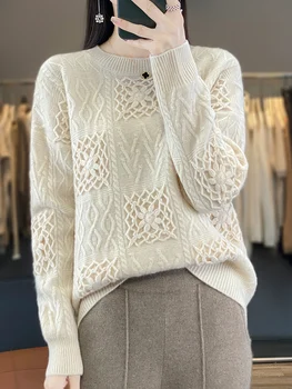 Prabangi elegancija Negabaritiniai megztiniai moterims 100% Australija Merino vilna Nauji atvykėliai Megztiniai Rankų darbo nėrimas Džemperiai Kašmyras