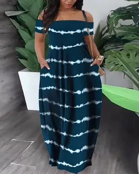 Summer Fashion Printed Party Maxi Dress Women Off Shoulder Speter Long Beach Dress