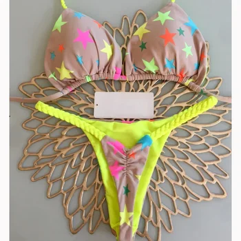 Maudymosi kostiumėlių žvaigždė Spausdinti Bikinio moterys Brazilijos maudymosi kostiumėlis 2 vnt Maudymosi kostiumėliai 2023 Biquini Moterys Paplūdimio apranga Seksualus bikinio rinkinys