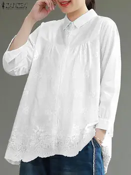 ZANZEA Moterų mada ilgomis rankovėmis nėriniuota nėrimo palaidinė Pavasario elegantiški marškiniai Stilingi margaspalviai Topai Moteriškas darbas Atostogos Blusas