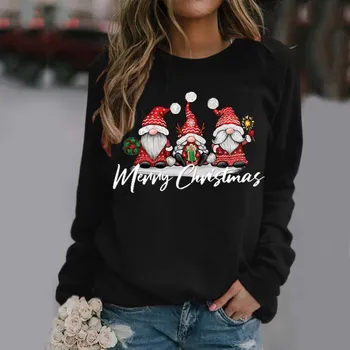 Linksmų kalėdinių apvalių apykaklių džemperis moterims Džemperis ilgomis rankovėmis Spausdinti Lengva palaidinė Marškiniai Kasdieniai marškiniai Ropa Mujer