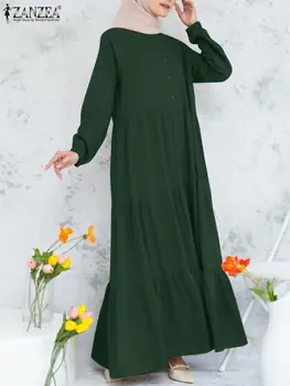 Autumn Muslim Long Dress ZANZEA Turkey Abaya Elegant Women Sundress Casual Long Sleeve Maxi Vestidos Fashion Party Chalate Oversize