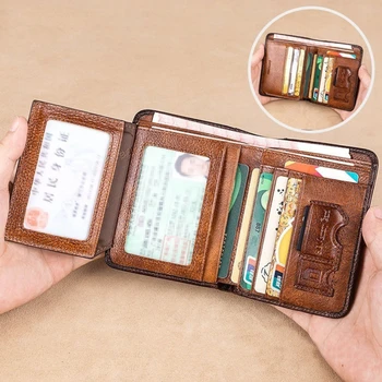 Vyriška piniginė PU odinės piniginės vyrams Vintage Thin Short Multi Function ID Kreditinės kortelės turėtojas Vyriškas piniginės pinigų krepšys