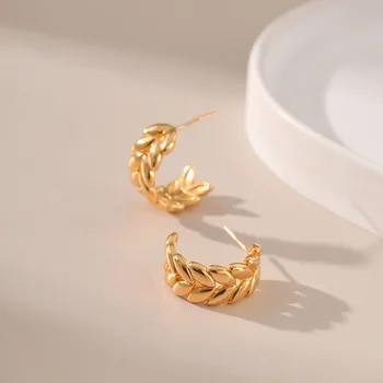 Variu dengtas 18K auksas Korėjietiška kviečių ausų dizaino versija palieka paprastus mažo dydžio auskarus asmenybė Universalus žavingas