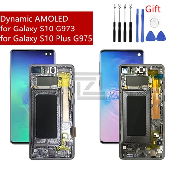 skirta Samsung Galaxy S10 Lcd G973 S10 Plus G975 jutiklinio ekrano skaitmeninimo priemonės komplektas suFrame ekrano keitimas Remonto dalys