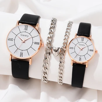 4Pcs 2023 Naujas moteriškas laikrodis Fashion Luxury Elegant Alloy rankinis laikrodis PU odinis dirželis Poros laikrodis Kvarcinė apyrankė Dovanos