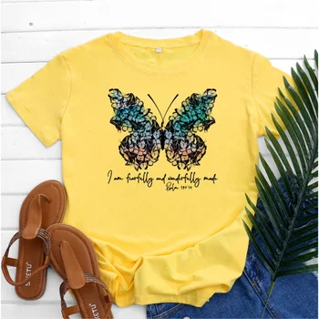 Big Butterfly Letter Printed Pattern Cotton Short Sleeve Round Neck Moteriški marškinėliai plius Size Loose Casual Women's Free Shipping