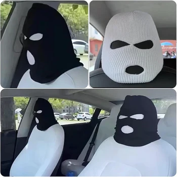 1PC Funny Spoof Car Seat Galvos apdangalas Galvos atramos dangtelis 3 skylių megzta veido kaukė Sėdynės užvalkalas Automobilis Kūrybinės sėdynės dekoracijos Priedai