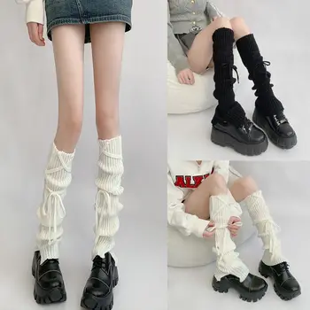 Kojų šildytuvai Japoniški Kawaii kojų šildytuvai moterims Megzti juodai baltų kojų šildytuvai Y2K su peteliške moterims ir mergaitėms