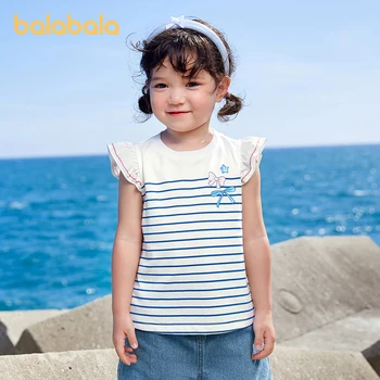 Balabala Toddler Girl marškinėliai trumpomis rankovėmis 2023 m. nauji vasaros laisvalaikio saldūs marškinėliai