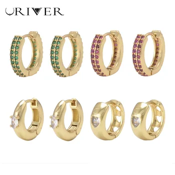 LJRIVER 1 pora apvalių auskarų moterims Aukso spalvos mažas lankelis auskarai inkrustuotas CZ Crystal Fashion Ausų papuošalai Didmeninė prekyba