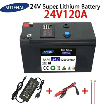 24V Baterija 120Ah 18650 ličio baterija Įkraunama baterija saulės energijai elektromobilio baterija+25.2v2A įkroviklis