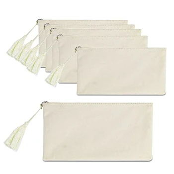 6 PCS Blank Pasidaryk pats drobės pieštuko maišelis maišelis birus kosmetikos krepšys (smėlio spalvos 8,5 x 5,1 colio)