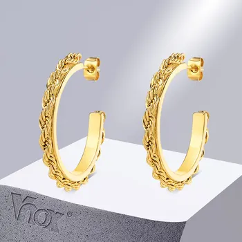 Vnox Fashion Twisted Chain Hoop auskarai moterims, aukso spalvos nerūdijančio plieno C formos apvalūs auskarai Dovana jos papuošalams