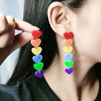 Vaivorykštės auskarai Vaivorykštės serija Geometrinė forma Meilės raidžių grandinėlė Auskarai Lengvas pareiškimas Papuošalų dovana jos LGBT