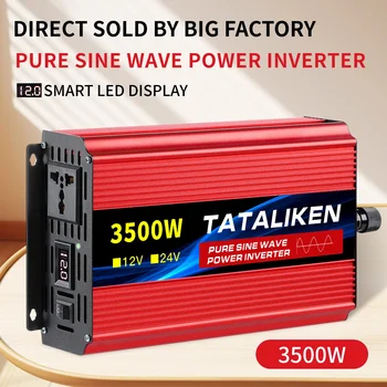 Power Inverter 1600W-10000W Pure Sine Wave12V/24V DC to 110V/220V keitiklis su C tipo prievadais 2 kintamosios srovės maitinimo lizdai LCD ekranas