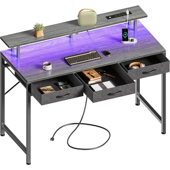 Office Desk žaidimų stalas su LED lemputėmis ir maitinimo lizdais Nemokamas pristatymas iš namų Biuro stalai su daiktadėže miegamajame