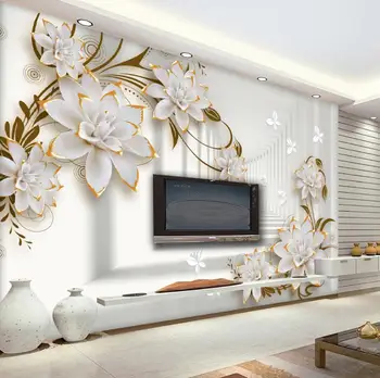 Individualūs tapetai Namų dekoratyvinė siena Modernus paprastas stereofoninis erdvės reljefas Gėlių televizorius Fonas Sienų freskos 3D tapetai