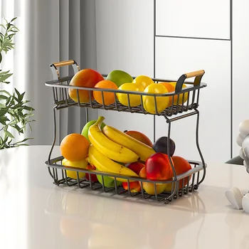 Nešiojama kempingo saugykla Lentyna 2 pakopų didelis metalinis vaisių krepšelis vaisiams, daržovėms Buitiniai virtuvės reikmenys