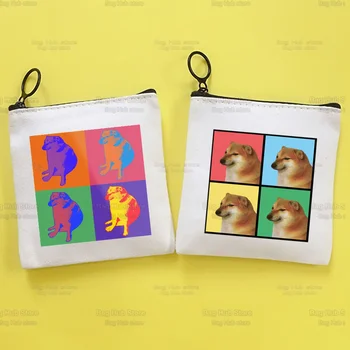 Cheems šuo Shiba Inu Vaporwave estetinė mini monetų piniginė mažas krepšys mielas nišinis drobinis monetos rankinės krepšys