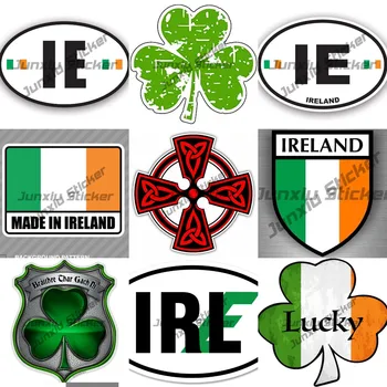 Lucky Shamrock Decal Ireland Oval Lipdukas Lipdukas Oro sąlygoms atspari Airijos vėliava Šalies kodas Euro IE lipdukai Airijos buferio lipdukas automobiliui