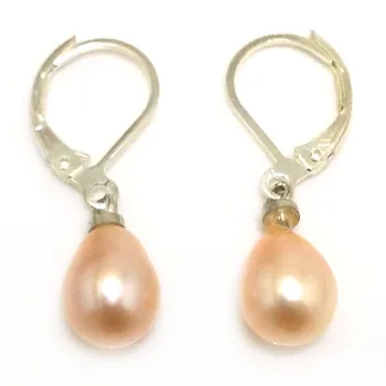 Didmeninė prekyba 7-8mm natūralus rožinis lietaus lašas gėlavandenis kultivuotas perlas sidabro svirties auskaras
