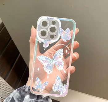 Lovely Butterfly Phone Case for iPhone 14 13 12 11 Pro MAX XS X XR 8 7 Plus Transparent Cover Coque for Girls Lady