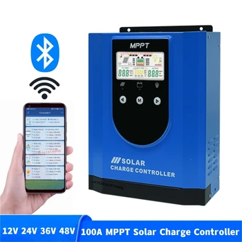 Bluetooth MPPT saulės įkrovimo valdiklis 100A 150V saulės kolektoriaus reguliatorius 12V 24V 36V 48V LiFePO4 / ličio / švino rūgšties / gelio baterija