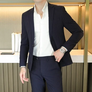 2023 Aukštos klasės vyriškos (Blazer + vakarietiškos kelnės) Britų vestuvinis kostiumas mados verslas laisvalaikio tendencija gražus Blazer dviejų dalių komplektas