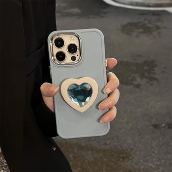Ins Love Heart Gem sulankstomas laikiklis Matinis telefono dėklas, skirtas iPhone 13 12 11 14 Pro Max minkštas silikoninis apsauginis dangtelis, skirtas iPhone 11