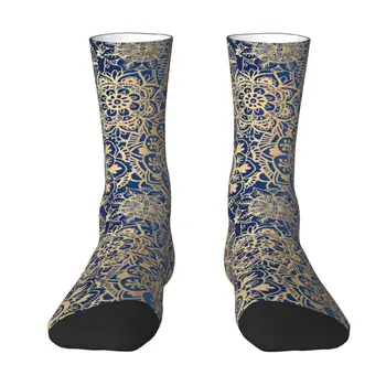 Kawaii Atspausdintos mėlynos ir auksinės mandalos rašto kojinės vyrams Moterims Tamprus vasaros ruduo Žiemos budizmas Gėlių įgulos kojinės