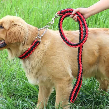 Nacionalinės spalvos naminių gyvūnėlių traukos virvės antkaklių rinkinys dideliems šunims 1,2 m ilgio dvigubos sruogos virvė Didelis šunų pavadėlis Metalinė P grandinės sagtis
