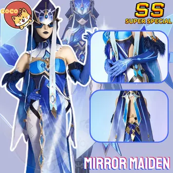CoCos-SS žaidimas Genshin Impact Mirror Maiden Cosplay kostiumas Snezhnayan Maiden Mirror Envoy kostiumas Ilga mėlyna suknelė Cos vakarėliui