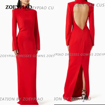 Elegantiškos raudonos be nugaros aukšto kaklo ilgomis rankovėmis vakarinės suknelės paplūdimyje paprasti specialūs įžymybių chalatai moterims فساتين السهرة