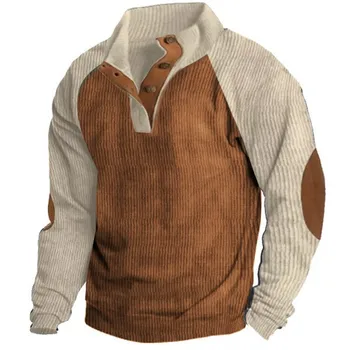 2023 Mados ilgomis rankovėmis 3D Print vyriški džemperiai laisvi ir patogūs su sagomis Patchwork megztinis