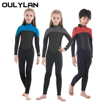 Oulylan Kids 2.5MM Šilti neopreno kostiumai Vaikiški maudymosi kostiumėliai Elastinis nardymo kostiumas ilgomis rankovėmis Berniukai Mergaitės Banglentės Bėrimo apsaugos